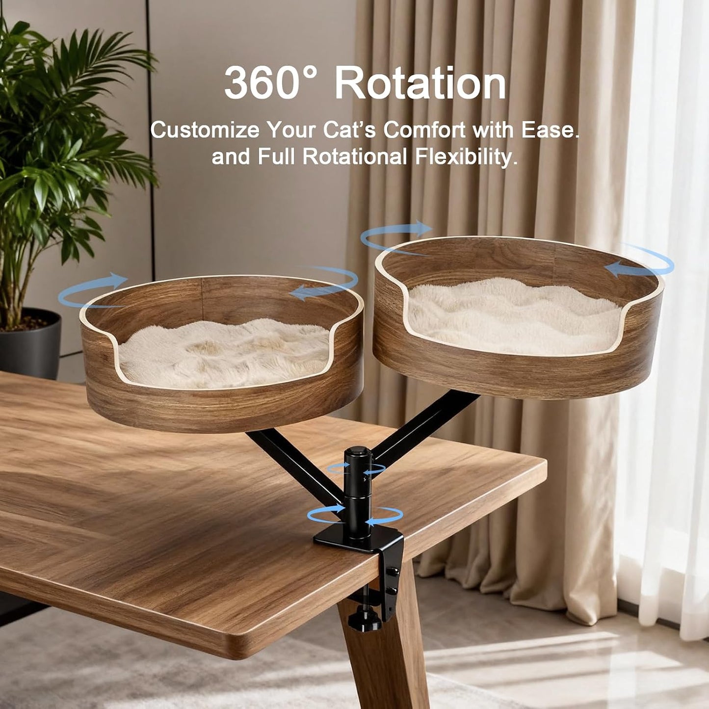Premium Adjustable Cat Desk Bed with Hammock | Space-Saving Rotating Cat Perch | Ateliove