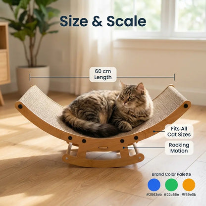 Boho Chic Rocking Cat Scratcher Bed – 2-in-1 Lounge Chair & Scratching Post for Indoor Cats, Anti-Anxiety Design, Perfect for Medium to Large Cats and Kittens