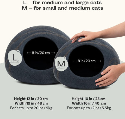 Premium Felt Cat Cave Bed for Indoor Cats | Handmade Merino Wool Hideaway | Ateliove