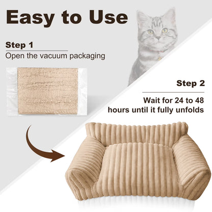 Cute Cat Bed for Indoor Cats, Couch Bed with Removable Washable,Premium Soft Corduroy Fleece Pet Bed for Small Dog & Cat,Khaki