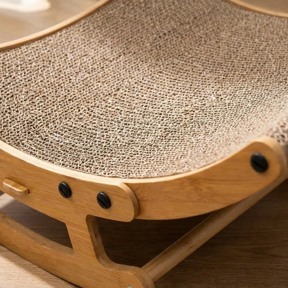 Boho Chic Rocking Cat Scratcher Bed – 2-in-1 Lounge Chair & Scratching Post for Indoor Cats, Anti-Anxiety Design, Perfect for Medium to Large Cats and Kittens