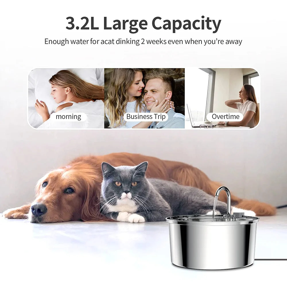 Premium Stainless Steel Cat Water Fountain with Filter | Quiet Automatic Pet Water Dispenser | Ateliove