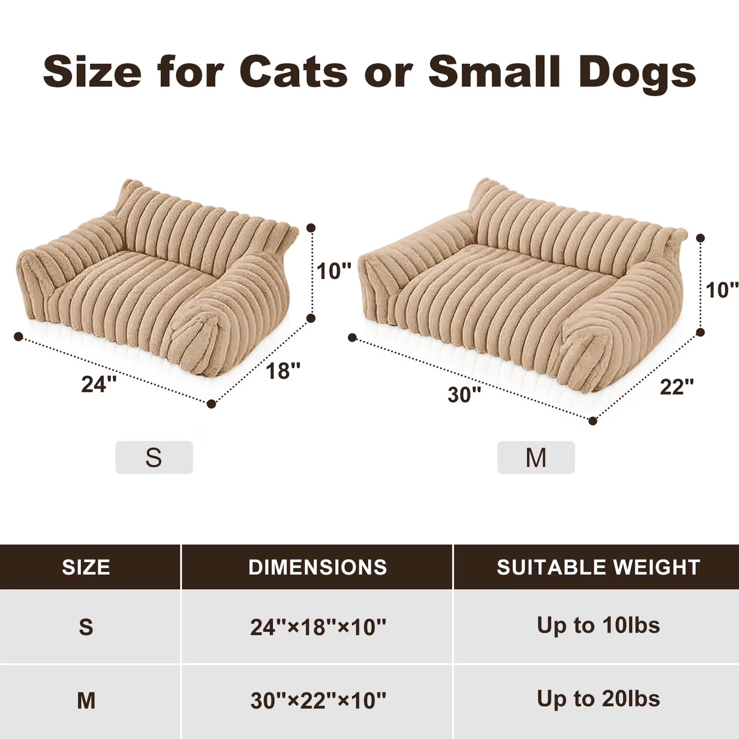 Cute Cat Bed for Indoor Cats, Couch Bed with Removable Washable,Premium Soft Corduroy Fleece Pet Bed for Small Dog & Cat,Khaki