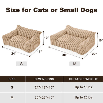 Cute Cat Bed for Indoor Cats, Couch Bed with Removable Washable,Premium Soft Corduroy Fleece Pet Bed for Small Dog & Cat,Khaki