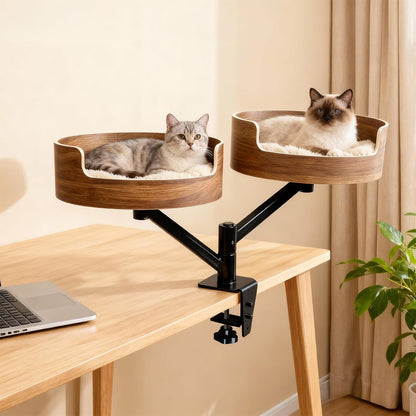Premium Adjustable Cat Desk Bed with Hammock | Space-Saving Rotating Cat Perch | Ateliove