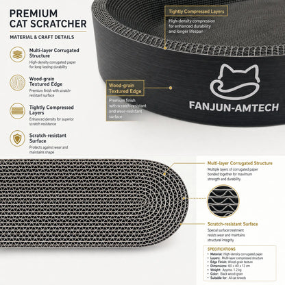 Modern Black Oval Cat Scratcher Lounge, Premium Hardened Cardboard Cat Bed, Elegant 2-In-1 Pet Scratching Pad & Nest for Contemporary Home Decor