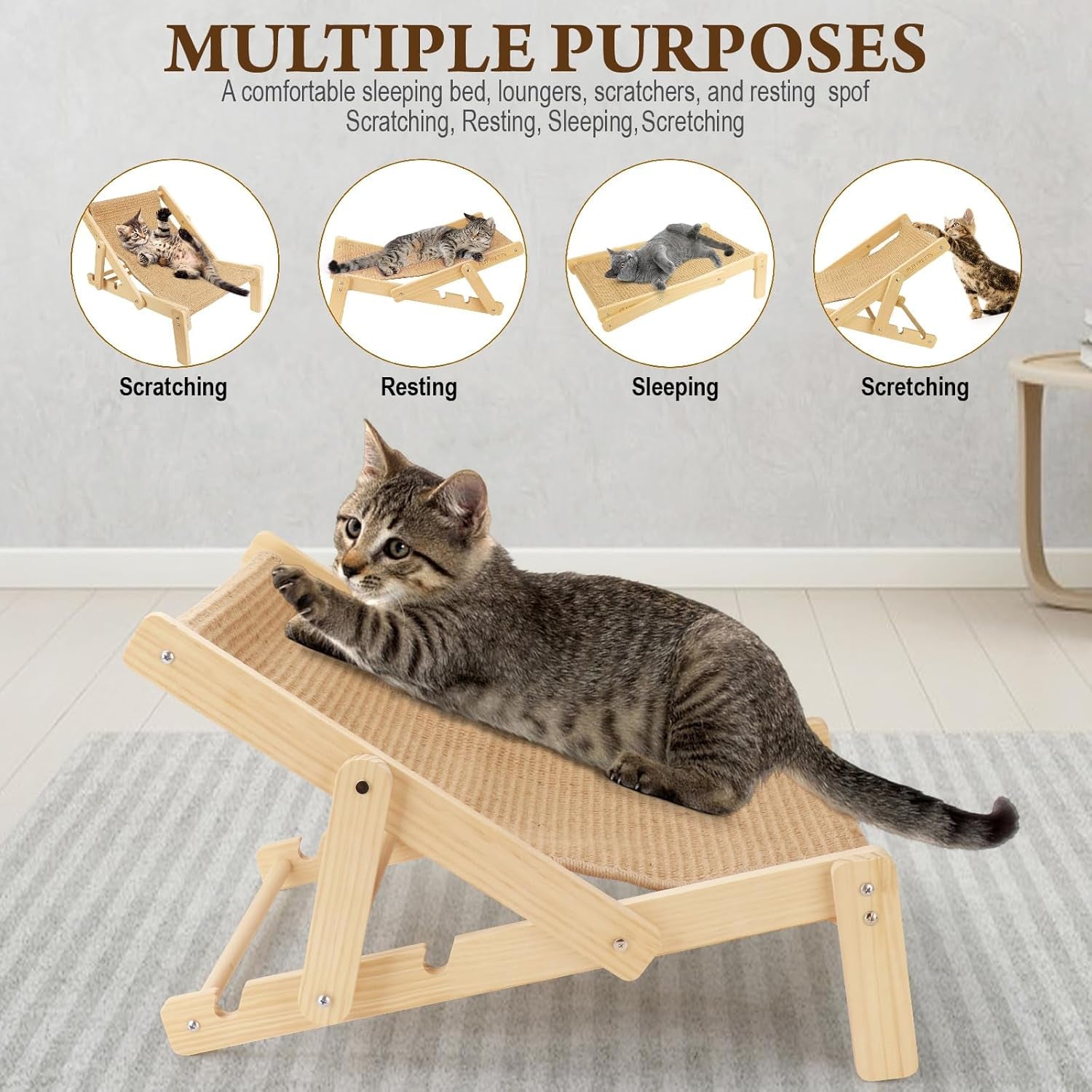 Premium Adjustable Sisal Cat Lounger | 2-in-1 Scratcher Bed | Ateliove