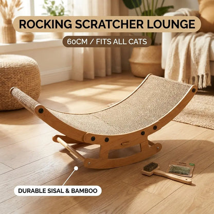 Boho Chic Rocking Cat Scratcher Bed – 2-in-1 Lounge Chair & Scratching Post for Indoor Cats, Anti-Anxiety Design, Perfect for Medium to Large Cats and Kittens