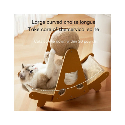 Multi - Functional Cat Scratcher Toy | Natural Bamboo & Sisal Material, Rocking Cradle + Interactive Ball, Fulfills Cats’ Scratching & Playing Needs