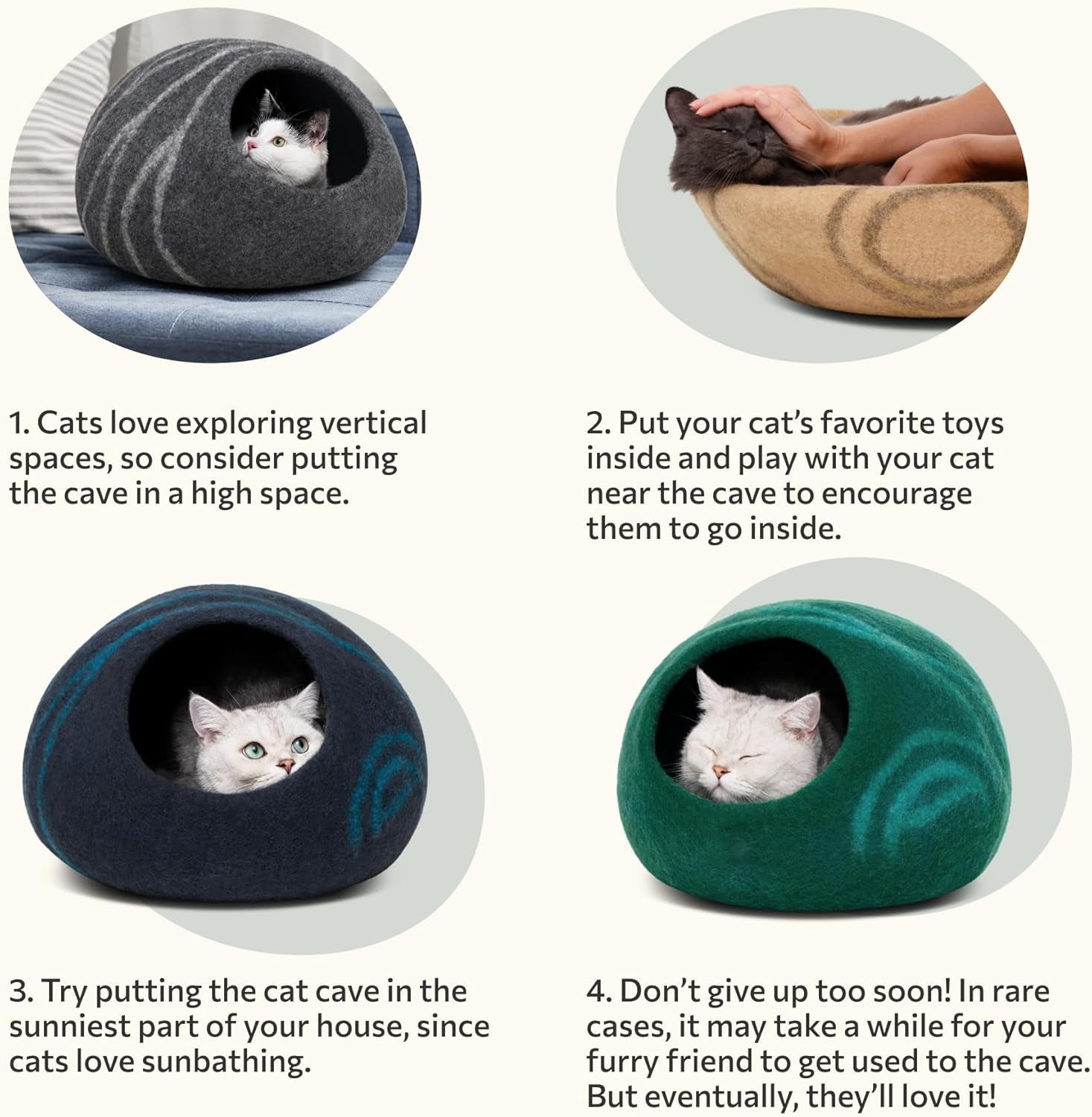 Premium Felt Cat Cave Bed for Indoor Cats | Handmade Merino Wool Hideaway | Ateliove