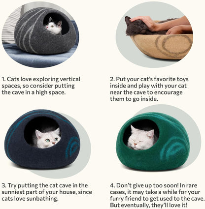 Premium Felt Cat Cave Bed for Indoor Cats | Handmade Merino Wool Hideaway | Ateliove