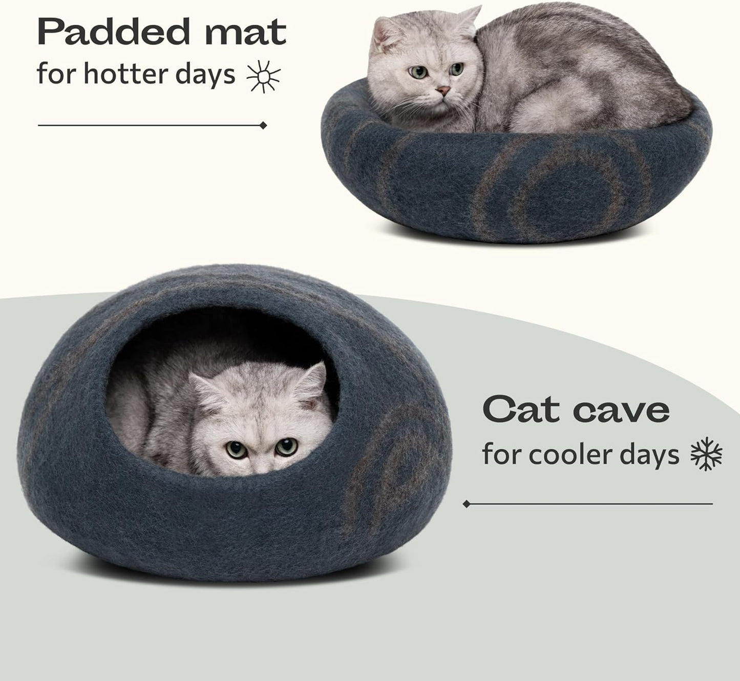 Premium Felt Cat Cave Bed for Indoor Cats | Handmade Merino Wool Hideaway | Ateliove