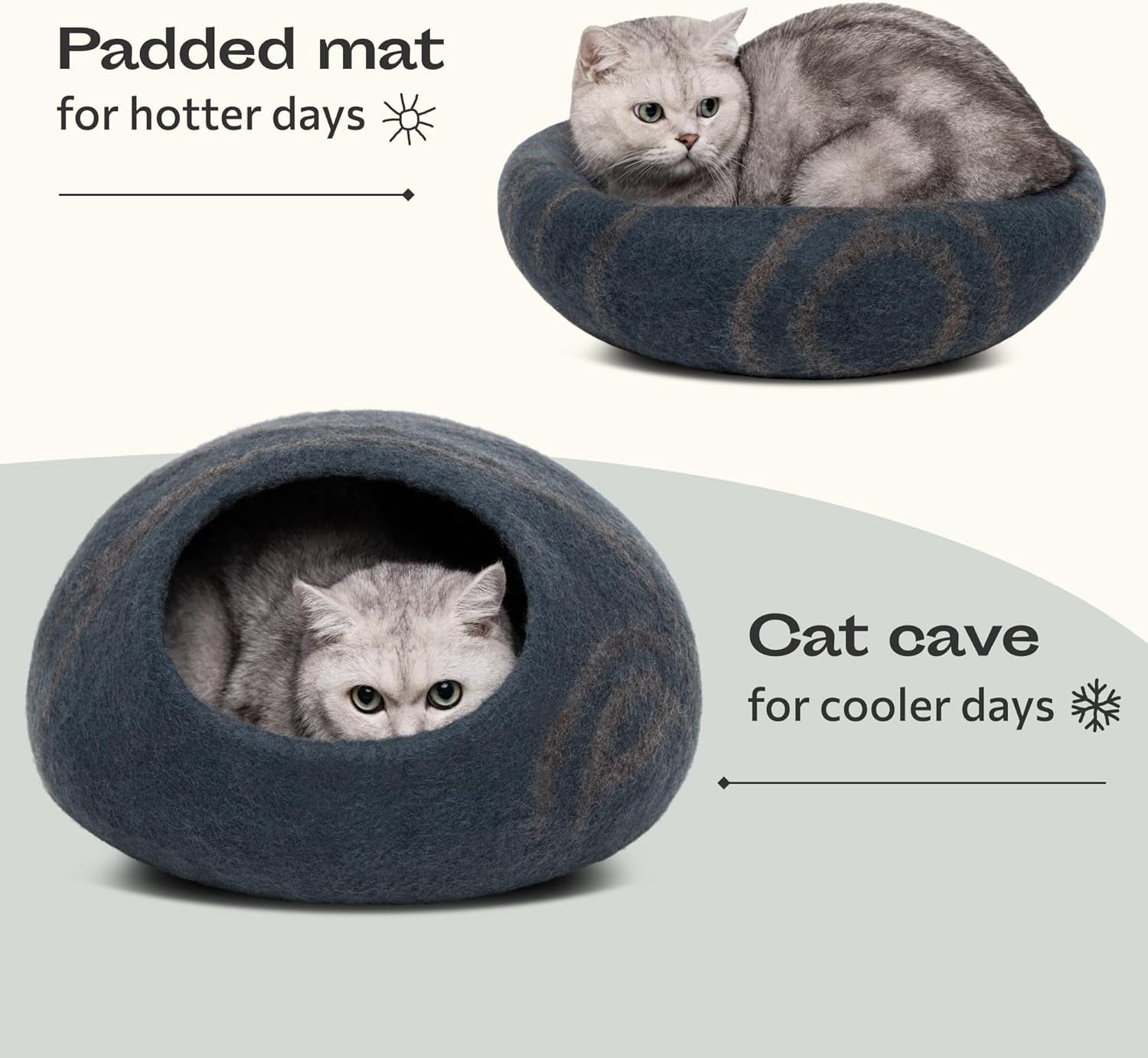 Premium Felt Cat Cave Bed for Indoor Cats | Handmade Merino Wool Hideaway | Ateliove