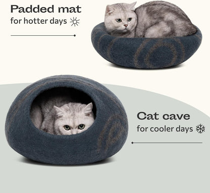 Premium Felt Cat Cave Bed for Indoor Cats | Handmade Merino Wool Hideaway | Ateliove