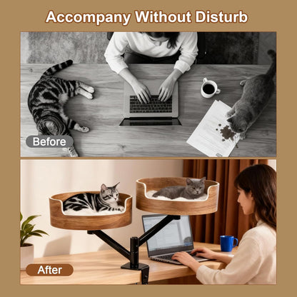 Premium Adjustable Cat Desk Bed with Hammock | Space-Saving Rotating Cat Perch | Ateliove