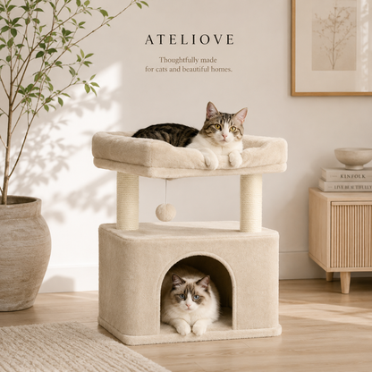 Modern Plush Cat Tree for Indoor Cats | Cozy Condo & Scratching Post | Ateliove
