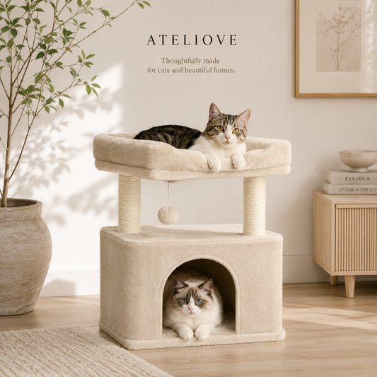 Modern Plush Cat Tree for Indoor Cats | Cozy Condo & Scratching Post | Ateliove