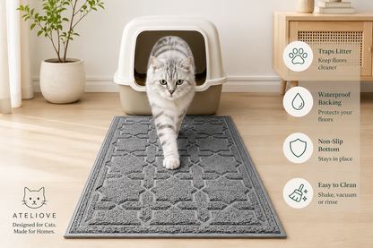 Waterproof Cat Litter Mat for Indoor Cats | Easy Clean Trapping Mat | Ateliove