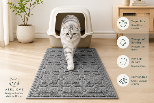 Waterproof Cat Litter Mat for Indoor Cats | Easy Clean Trapping Mat | Ateliove