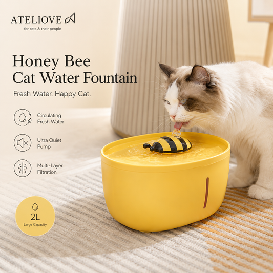 Premium Bee Cat Water Fountain | Quiet Automatic USB Pet Water Dispenser | Ateliove
