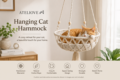 Premium Hanging Cat Hammock | Woven Swing Bed for Indoor Cats | Ateliove