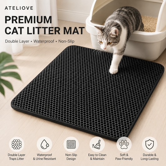 Premium Waterproof Double Layer Cat Litter Mat | Non-Slip Trapping Litter Mat | Ateliove