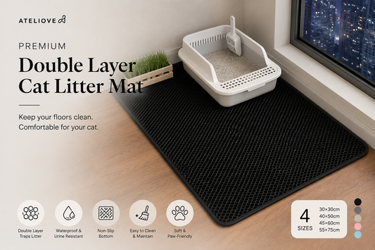 Large Waterproof Double Layer Cat Litter Mat | Non-Slip Litter Trapping Mat for Indoor Cats | Ateliove