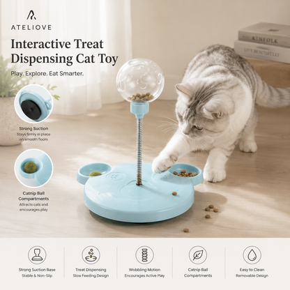 Interactive Treat Dispensing Cat Toy | Slow Feeder Puzzle Ball for Indoor Cats | Ateliove