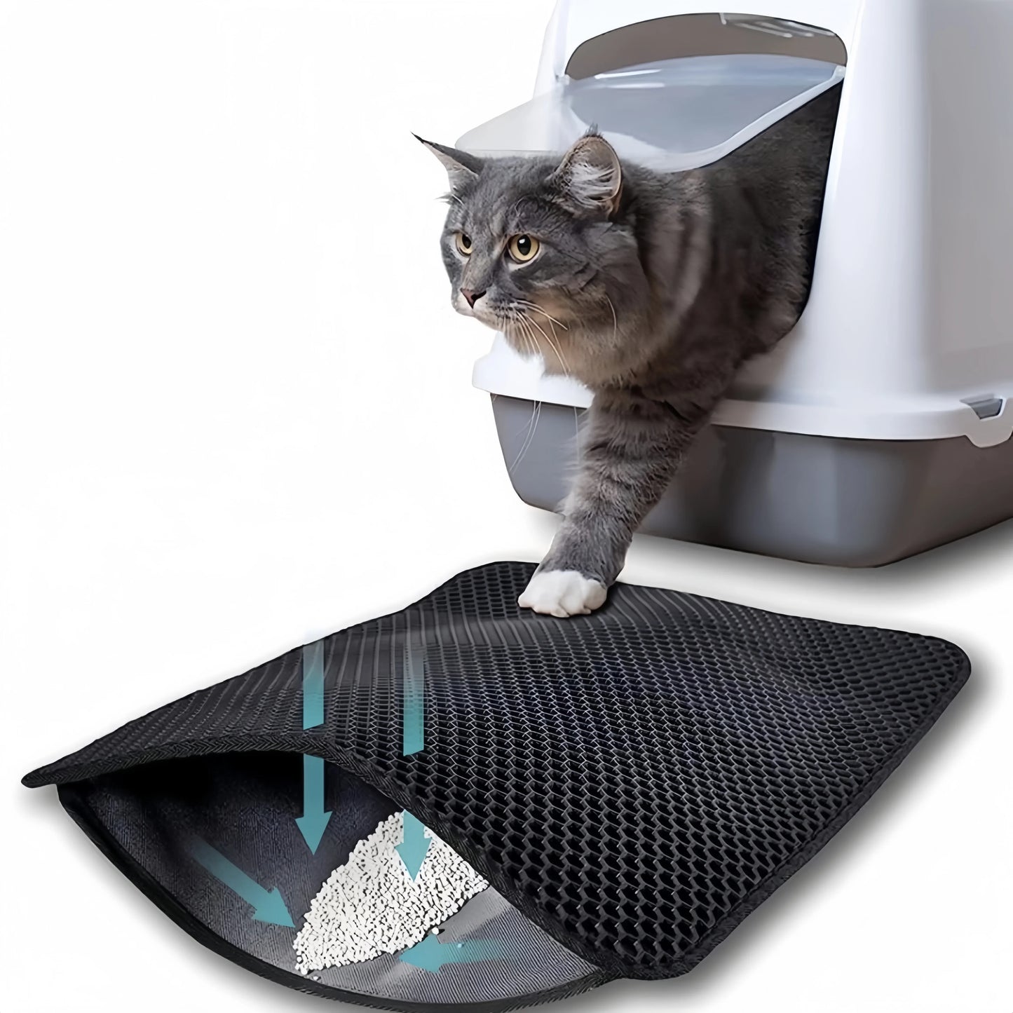 Large Waterproof Double Layer Cat Litter Mat | Non-Slip Litter Trapping Mat for Indoor Cats | Ateliove