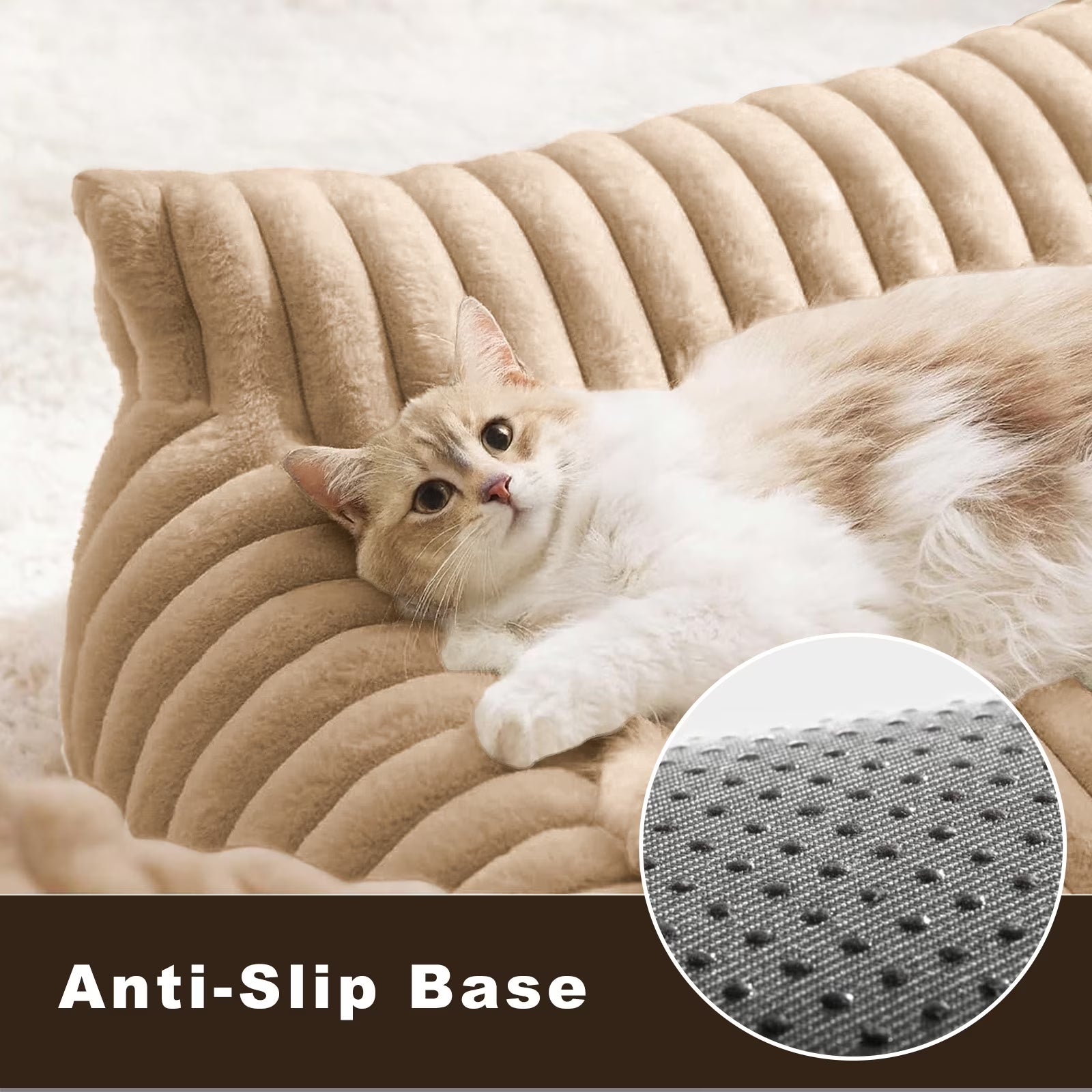 Cute Cat Bed for Indoor Cats, Couch Bed with Removable Washable,Premium Soft Corduroy Fleece Pet Bed for Small Dog & Cat,Khaki