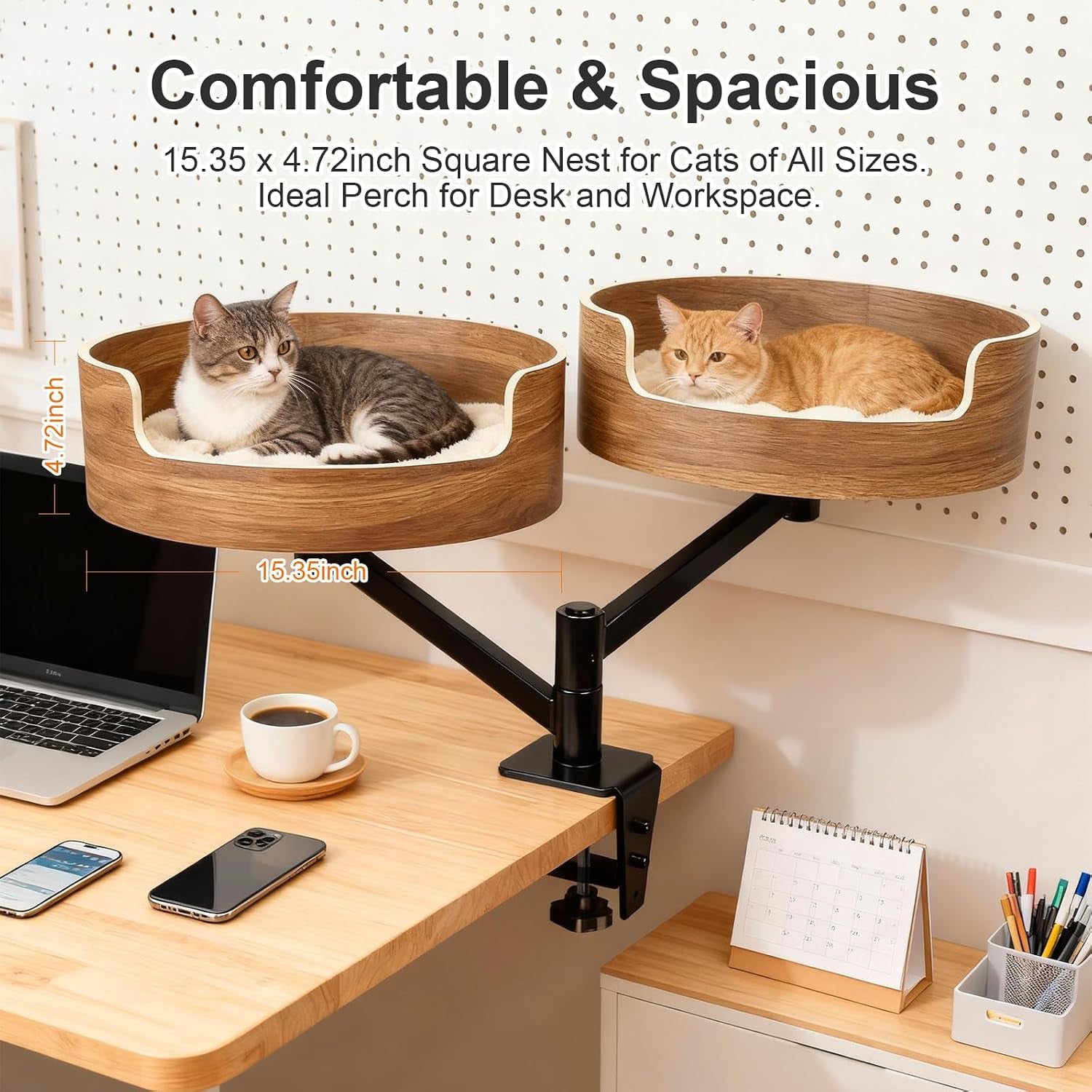 Premium Adjustable Cat Desk Bed with Hammock | Space-Saving Rotating Cat Perch | Ateliove