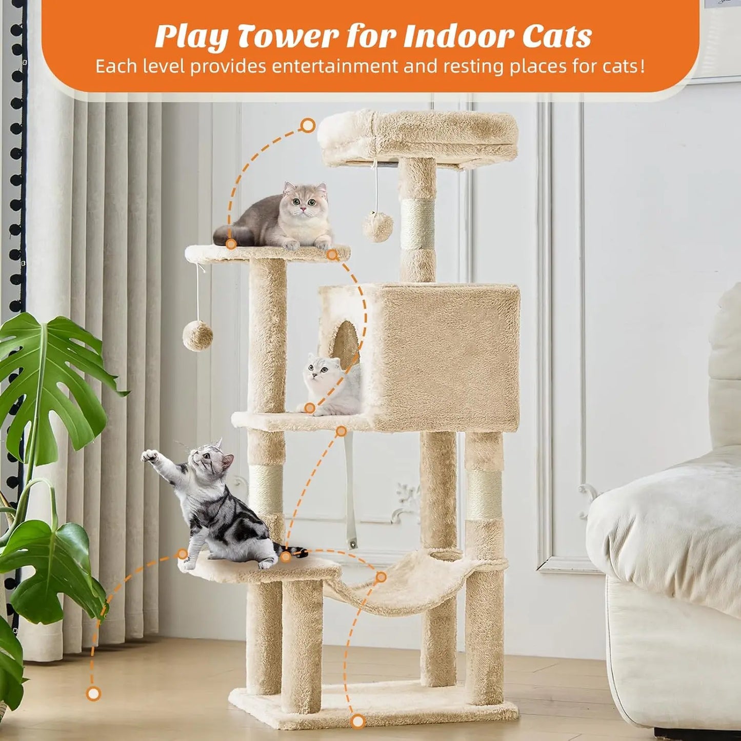 Modern Wooden Cat Tree Tower with Hammock & Condo | Space-Saving Cat Furniture | Ateliove