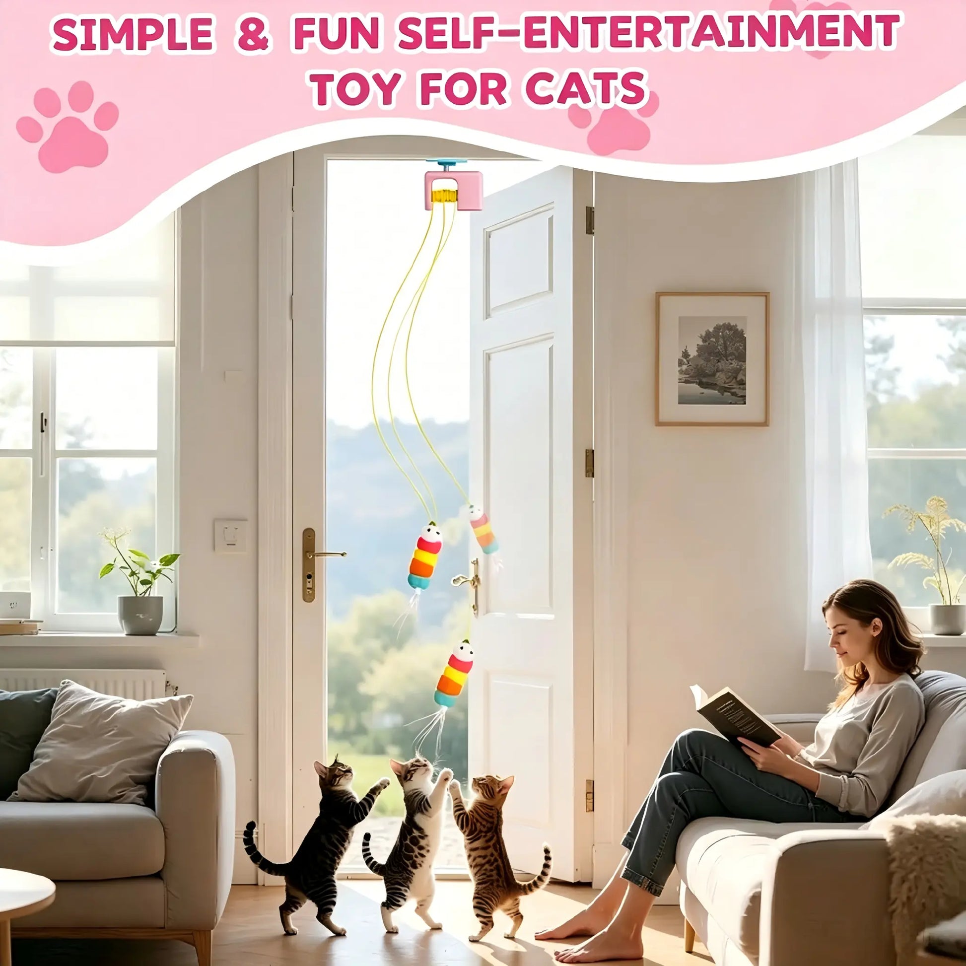Automatic Hanging Door Cat Toy, USB Rechargeable Interactive Cat Teaser for Indoor Cats | Ateliove