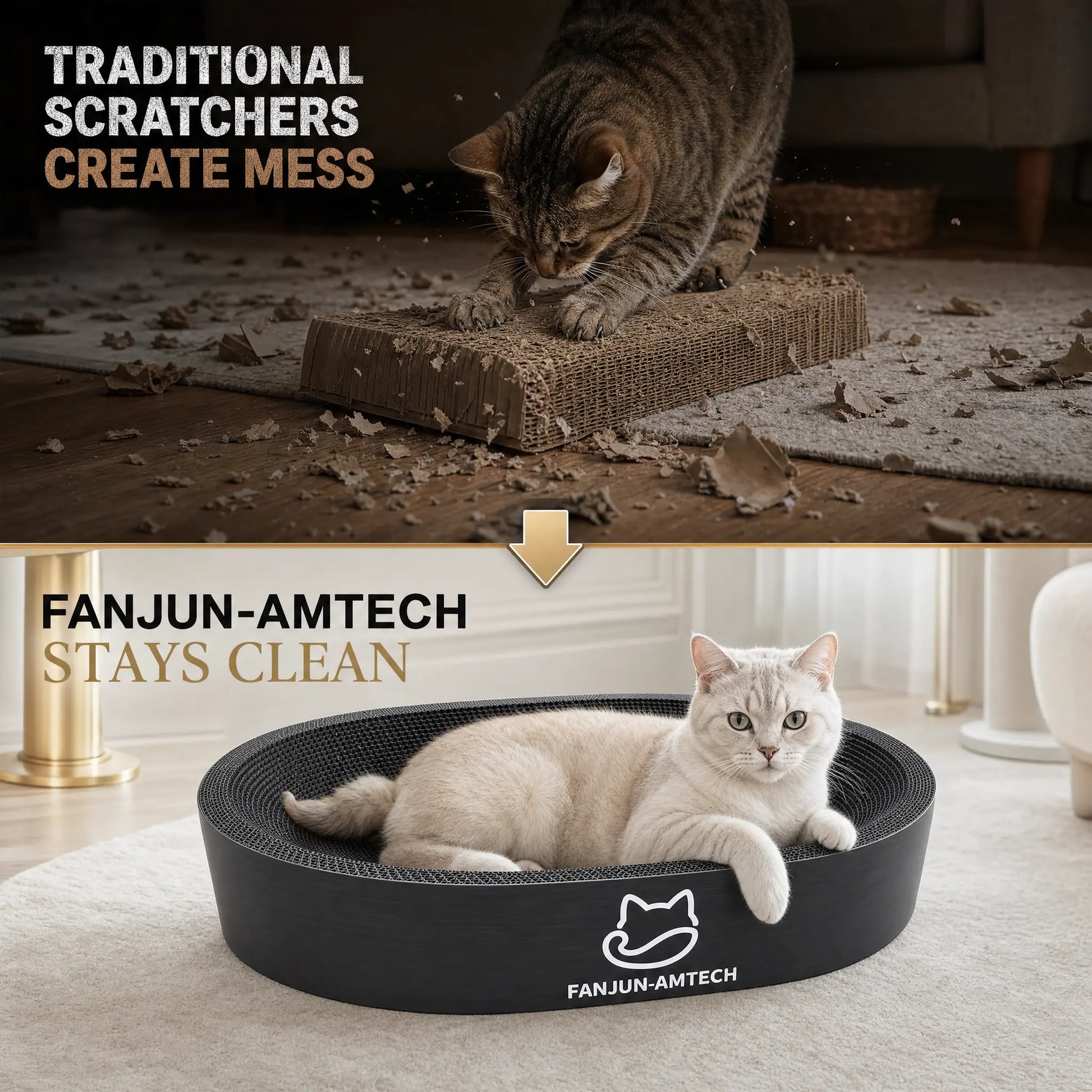Modern Black Oval Cat Scratcher Lounge, Premium Hardened Cardboard Cat Bed, Elegant 2-In-1 Pet Scratching Pad & Nest for Contemporary Home Decor