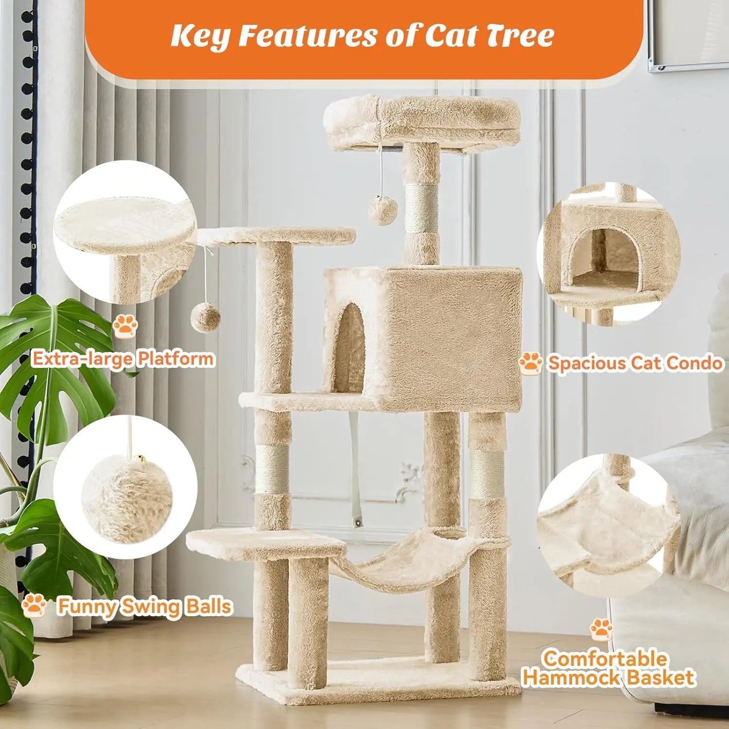 Modern Wooden Cat Tree Tower with Hammock & Condo | Space-Saving Cat Furniture | Ateliove