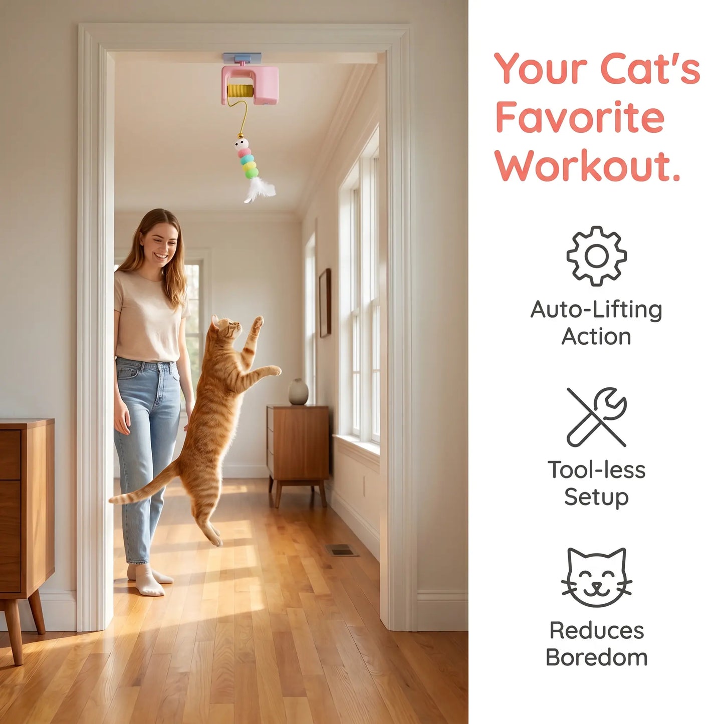 Automatic Hanging Door Cat Toy, USB Rechargeable Interactive Cat Teaser for Indoor Cats | Ateliove