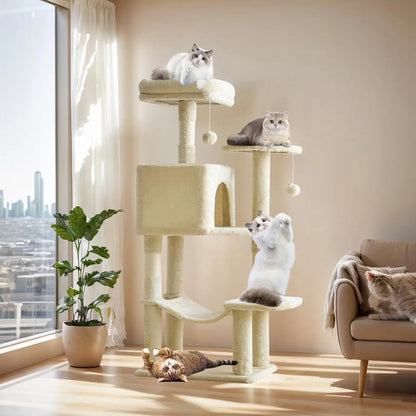 Modern Wooden Cat Tree Tower with Hammock & Condo | Space-Saving Cat Furniture | Ateliove