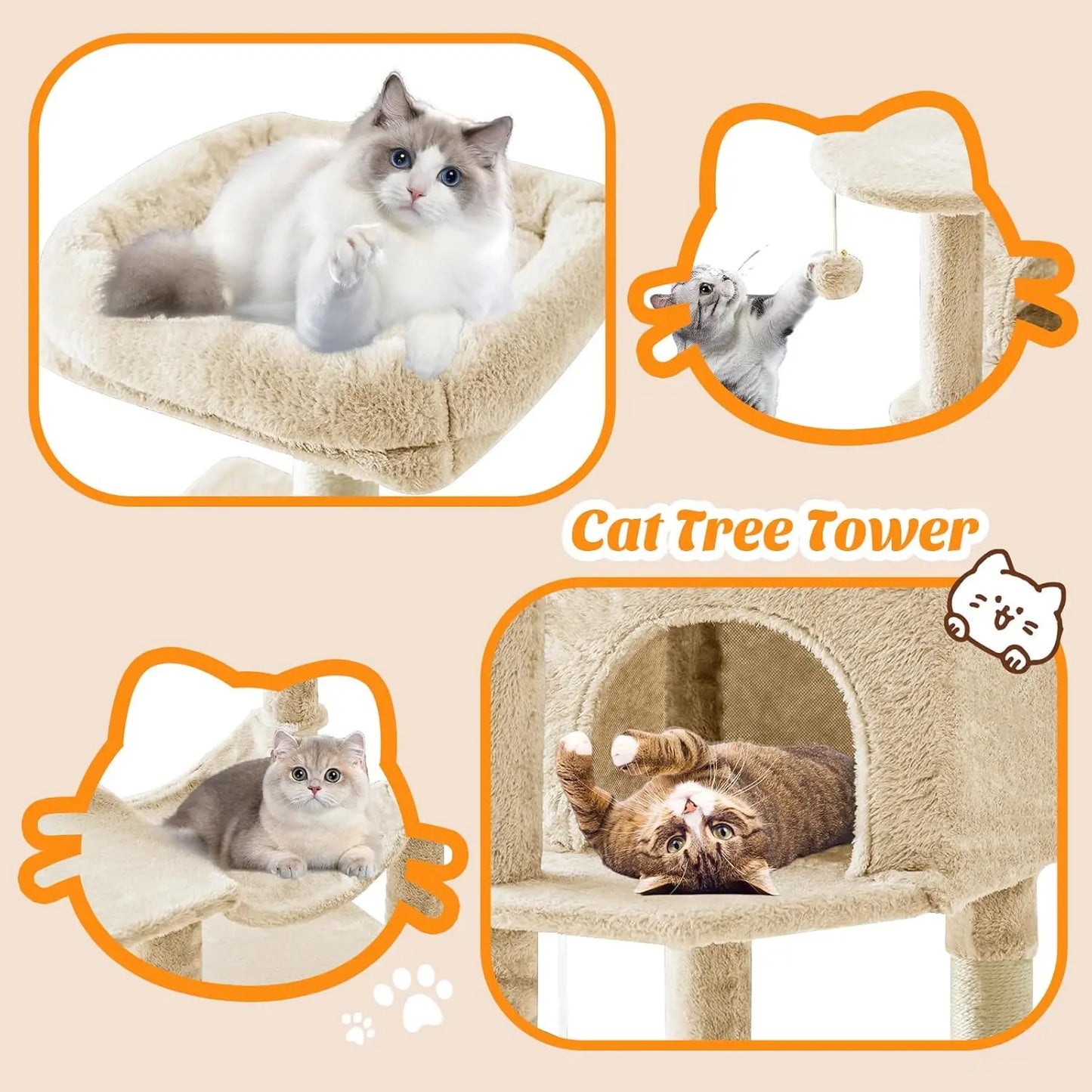 Modern Wooden Cat Tree Tower with Hammock & Condo | Space-Saving Cat Furniture | Ateliove