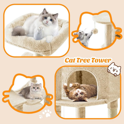 Modern Wooden Cat Tree Tower with Hammock & Condo | Space-Saving Cat Furniture | Ateliove